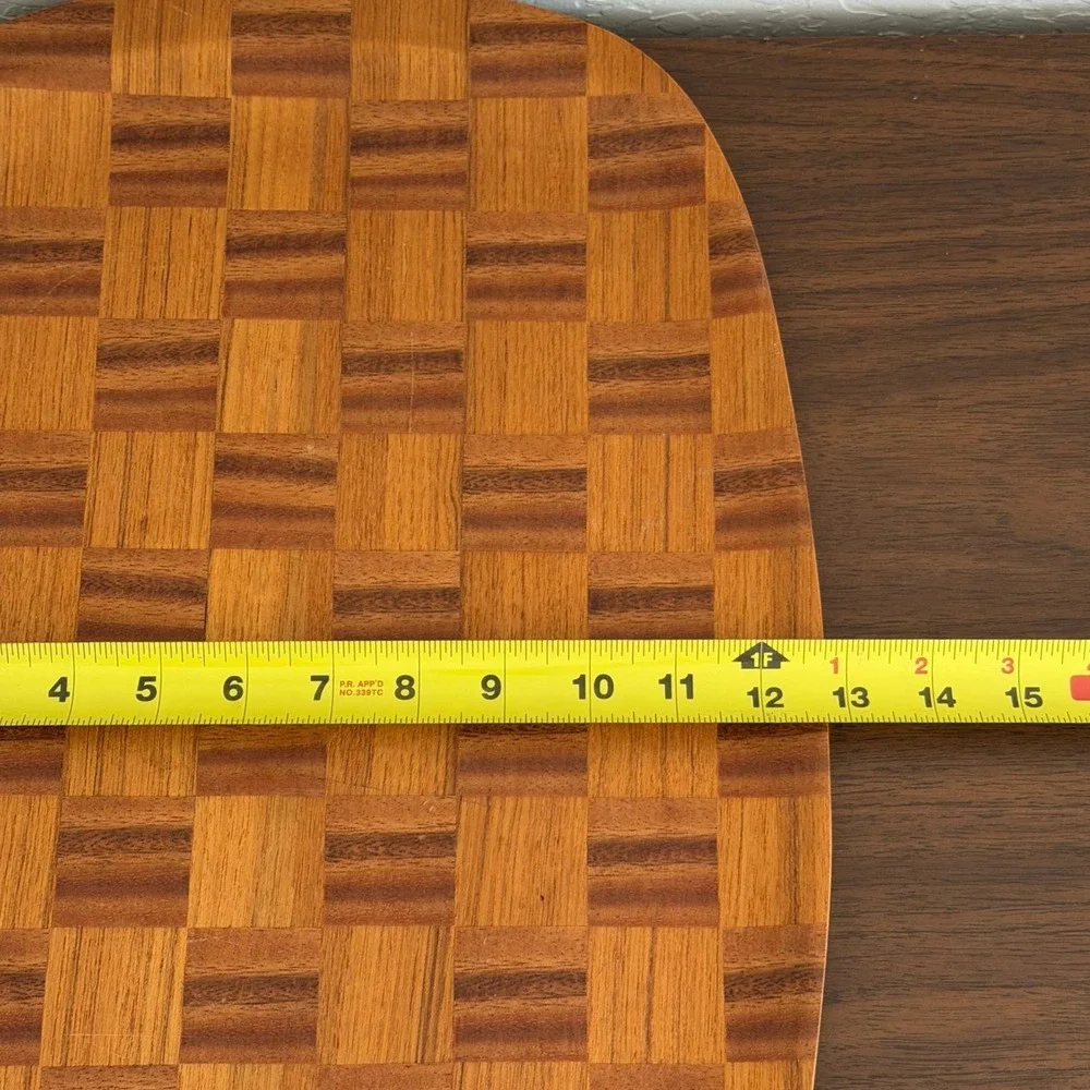 Vintage Mid-Century Woven Wood Serving Tray Checkered Viking Hand Made Japan MCM
